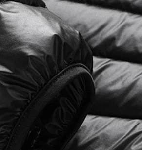 Mens black packable down jacket cuff