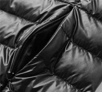 Mens black packable down jacket pocket